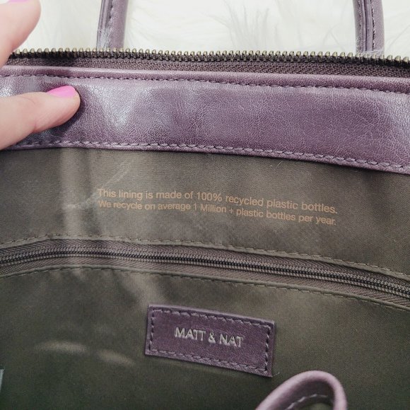Matt & Nat Purple Dual Handle Satchel Bag Structured Zip Top Recycled Bottles - Picture 5 of 12